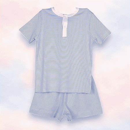 Pijama Blusa e Shorts MC - Listrado Azul Fino