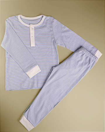 Pijama Blusa e Calça ML - Listrado Azul Fino