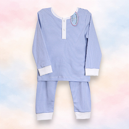 Pijama Blusa e Calça ML - Listrado Azul Fino