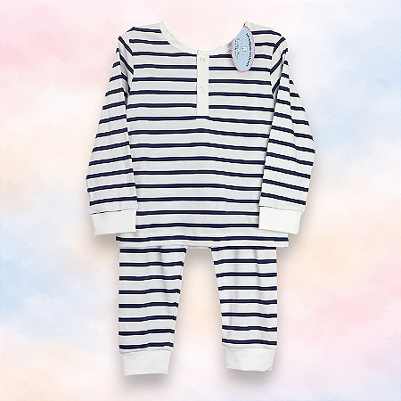 Pijama Blusa e Calça ML - Listrado Azul Marinho