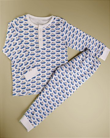 Pijama Blusa e Calça ML - Barco Azul