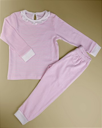Pijama Blusa e Calça ML - Listrado Rosa Fino