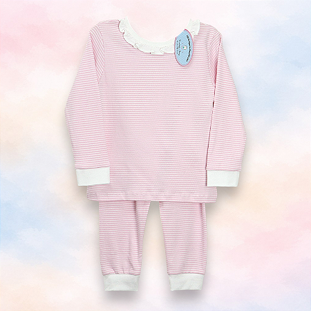 Pijama Blusa e Calça ML - Listrado Rosa Fino