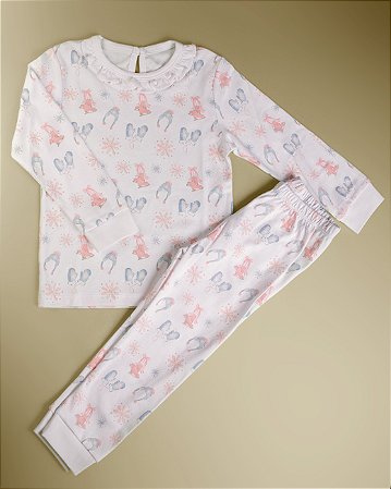 Pijama Blusa e Calça ML - Patins Rosa