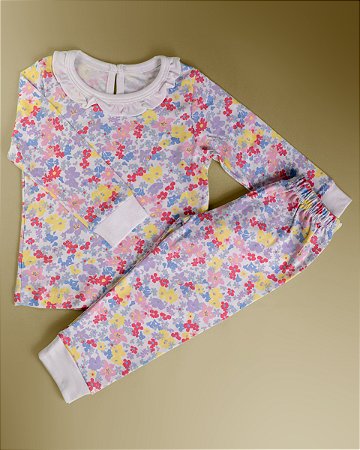 Pijama Blusa e Calça ML Menina - Violetas Coloridas