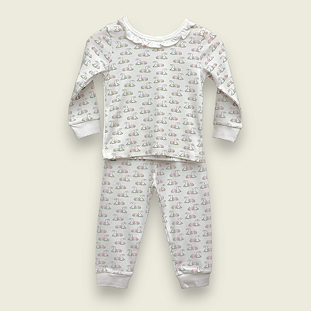 Pijama Blusa e Calça ML Menina - Coelho e Ovo Rosa