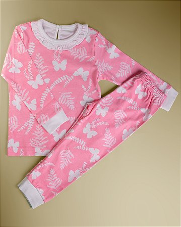 Pijama Blusa e Calça ML Menina - Borboleta Rosa