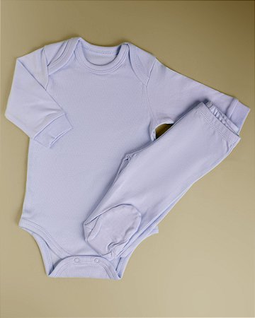 Pijama Body e Calça ML - Celeste Liso