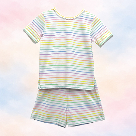 Pijama Blusa e Shorts MC - Listrado Colorido Horizontal Menina