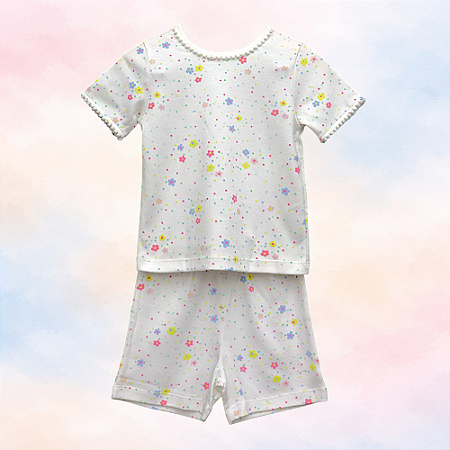Pijama Blusa e Shorts MC - Flor e Pontos Coloridos