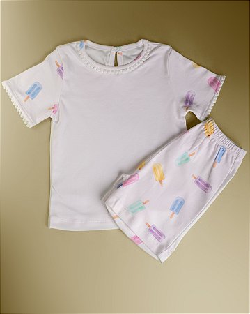 Pijama Blusa e Shorts MC - Picolé Colorido Menina