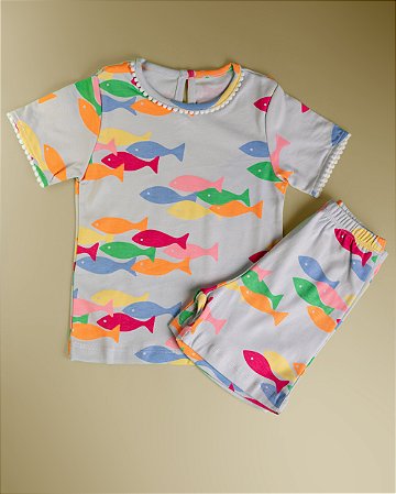 Pijama Blusa e Shorts MC - Peixes Coloridos