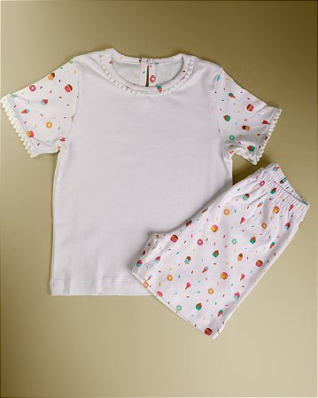Pijama Blusa e Shorts MC - Cupcake Colorido Menina
