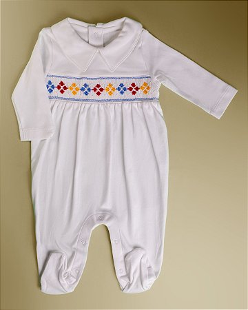Macacão Smock Baralho Colorido Menino - Branco Liso