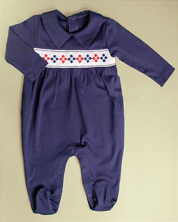 Macacão Smock Baralho Azul Marinho - Azul Marinho Liso