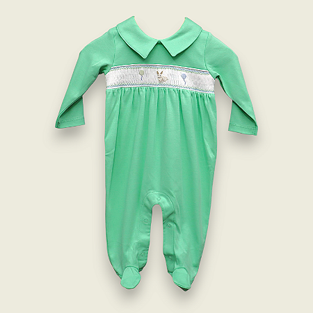 Macacão Smock Coelho e Balão Menino - Verde Água