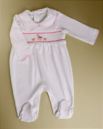 Macacão Smock Lhama Rosa - Branco Liso