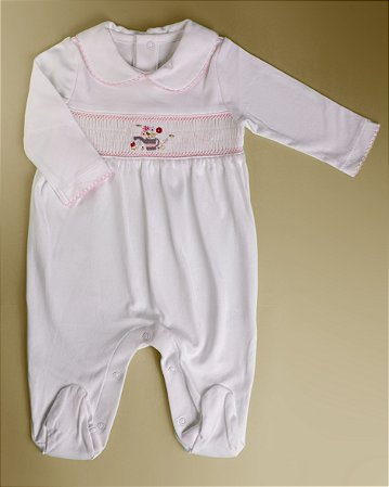 Macacão Smock Regador Flor - Branco Liso