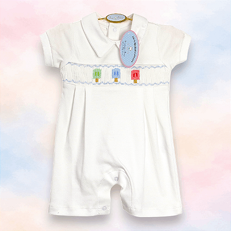 Macaquinho Smock Picolé Colorido Menino - Branco Liso