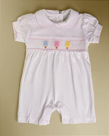 Macaquinho Smock Picolé Colorido Menina - Branco Liso