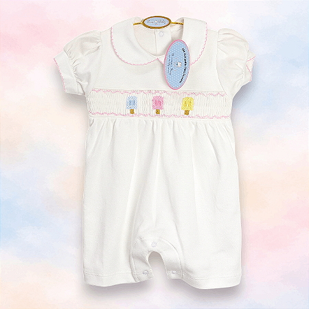 Macaquinho Smock Picolé Colorido Menina - Branco Liso