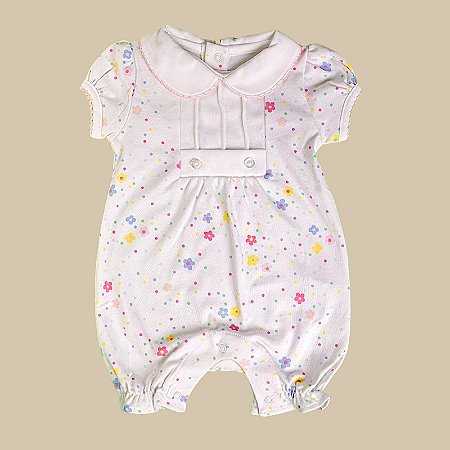 Macaquinho Botão Menina - Flor e Pontos Coloridos