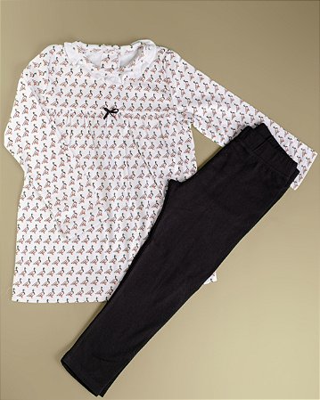 Camiseta Com Calça Gola Babadinho - Patinhos