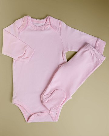 Pijama Body e Calça ML - Rosa Liso