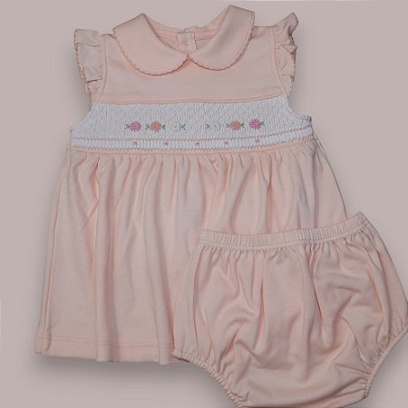 Vestido Smock flores 3 cores MC - Melão Liso