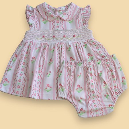 Vestido Smock Flor rosa MC - Listrado Rosa Florido