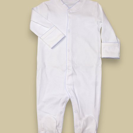 Macacão Broche Picueta Azul - Branco Liso