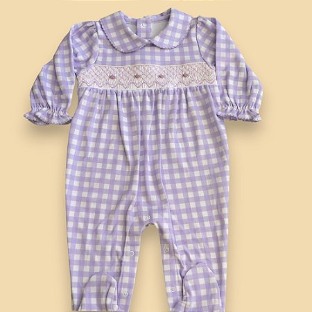 Macacão Smock Florzinhas Lilás - Xadrez Lilás
