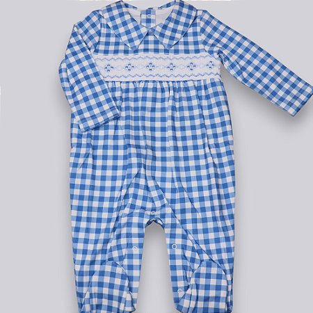 Macacão Smock 4 pontos Azuis - Xadrez Azul