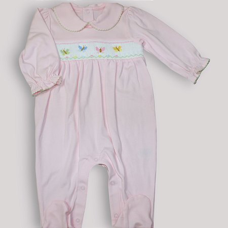 Macacão Smock Borboleta Colorida - Rosa Liso