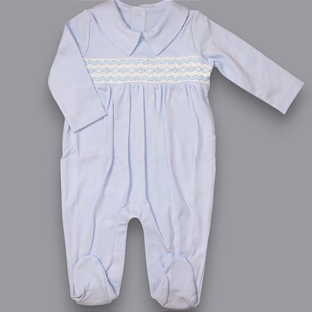 Macacão Smock Losango Azul - Celeste Liso