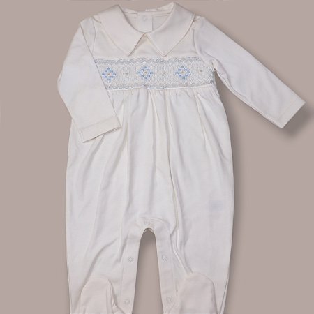 Macacão Smock 8 Pontos Azuis - Off-White