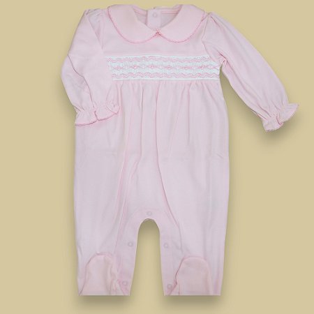 Macacão Smock Losango Rosa - Rosa Liso