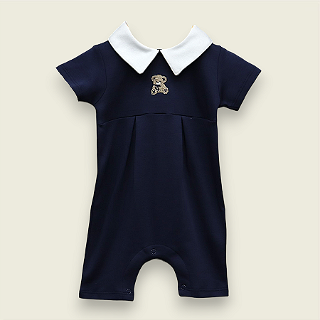 Macaquinho Bordado Urso com Pipa - Azul Marinho Liso