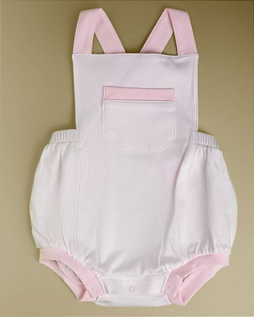 Jardineira PIMA DUPLA - Branco Liso com Rosa - Menina