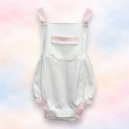 Jardineira PIMA DUPLA - Branco Liso com Rosa - Menina