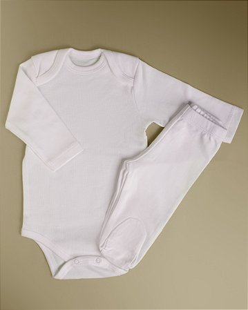 Pijama Body e Calça ML - Branco Liso