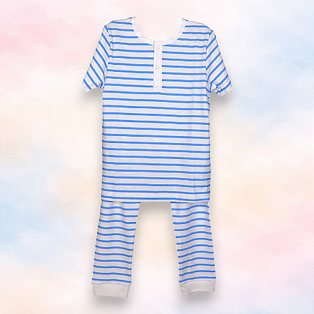 Pijama Blusa e Calça MC - Listrado Azul Largo