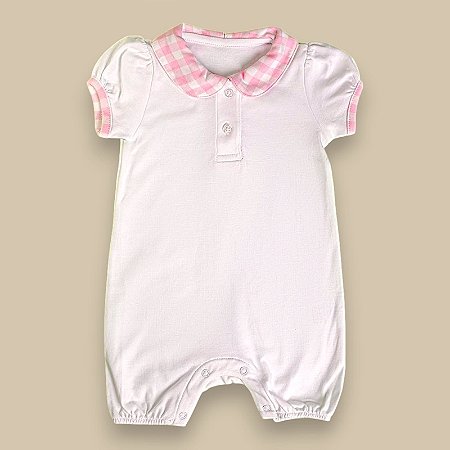 Macaquinho Botõezinhos - Gola Xadrez Rosa