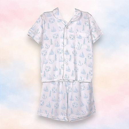 Pijama Botões Blusa e Shorts MC - Barco e Boia