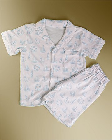 Pijama Botões Blusa e Shorts MC - Barco e Boia