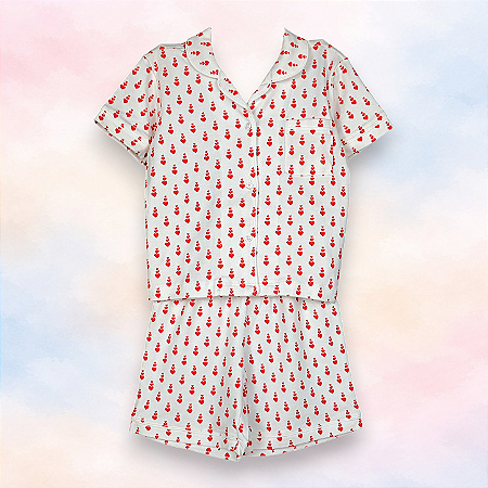 Pijama Botões Blusa e Shorts MC - Corações