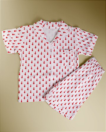 Pijama Botões Blusa e Shorts MC - Corações