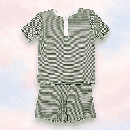 Pijama Blusa e Shorts Pechera MC - Listrado Verde