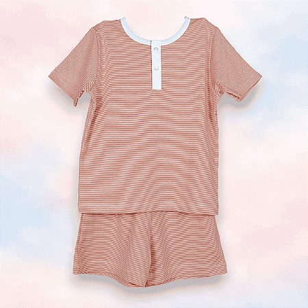Pijama Blusa e Shorts Pechera MC - Listrado Laranja