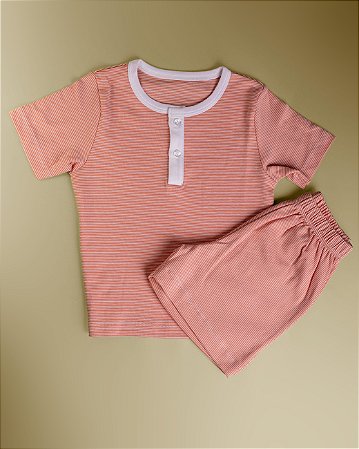 Pijama Blusa e Shorts Pechera MC - Listrado Laranja